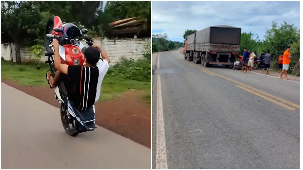 Jovem que debochava da polícia dando 'grau' em moto morre ao bater em caminhão na BR-222, no MA