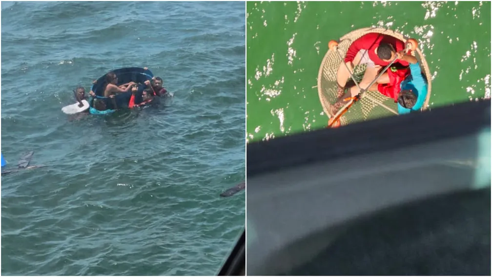 Barco naufraga no mar durante travessia na Baía do Curupu, próximo a Ilha de São Luís