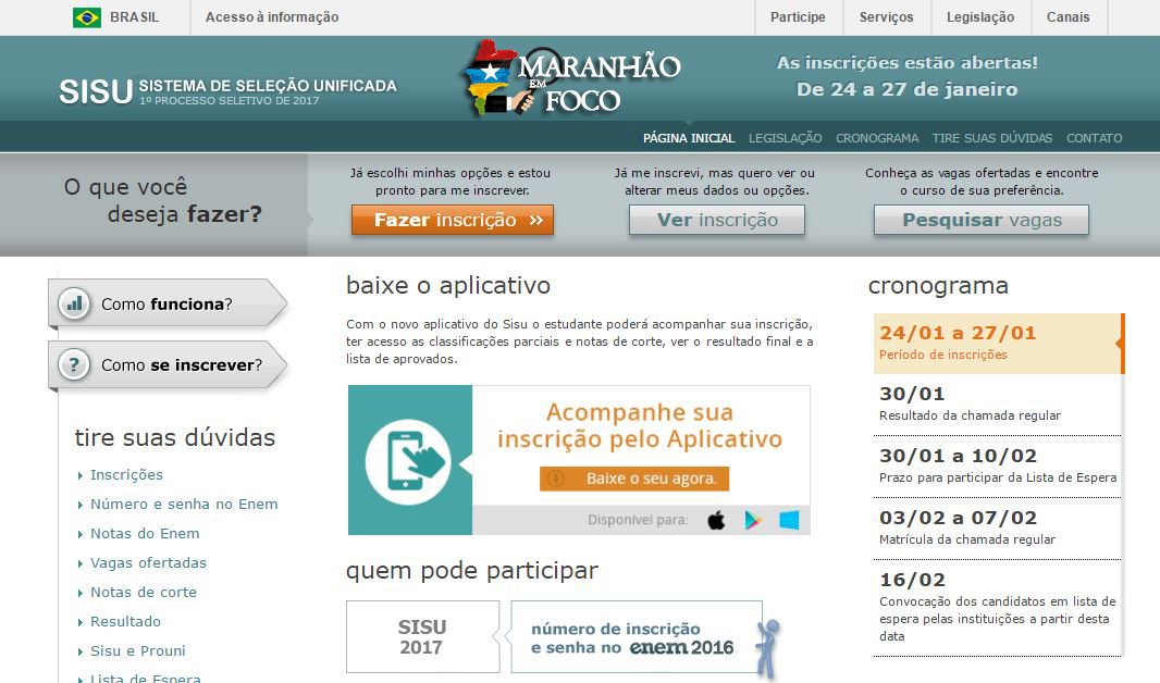Sisu abre inscrições para as vagas do primeiro semestre de 2017