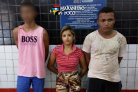 Casal e um menor de idade são conduzidos à delegacia suspeitos de envolvimento em assaltos em Bacabal